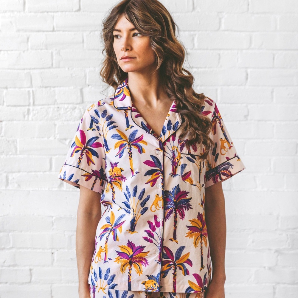 Printfresh Pink Tropical Print Short-Sleeve Pajama Top